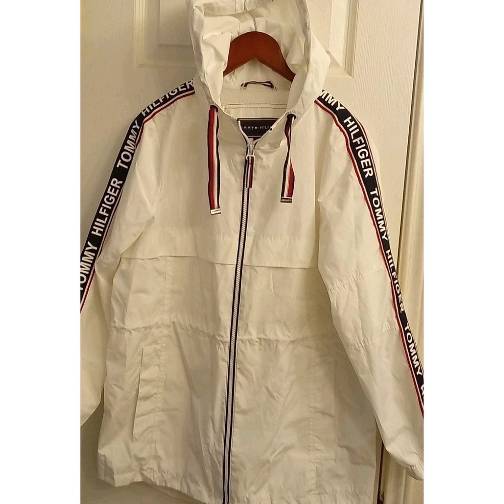 Tommy‎ Hilfiger Hooded Raincoat White Logo Tape Lightweight Jacket
